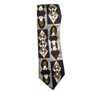Martin Wong Screenplay Art Deco Geometric Shapes Blue Gray Silk Pointed Tie